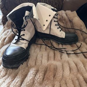 Free People Black and White Combat Boots